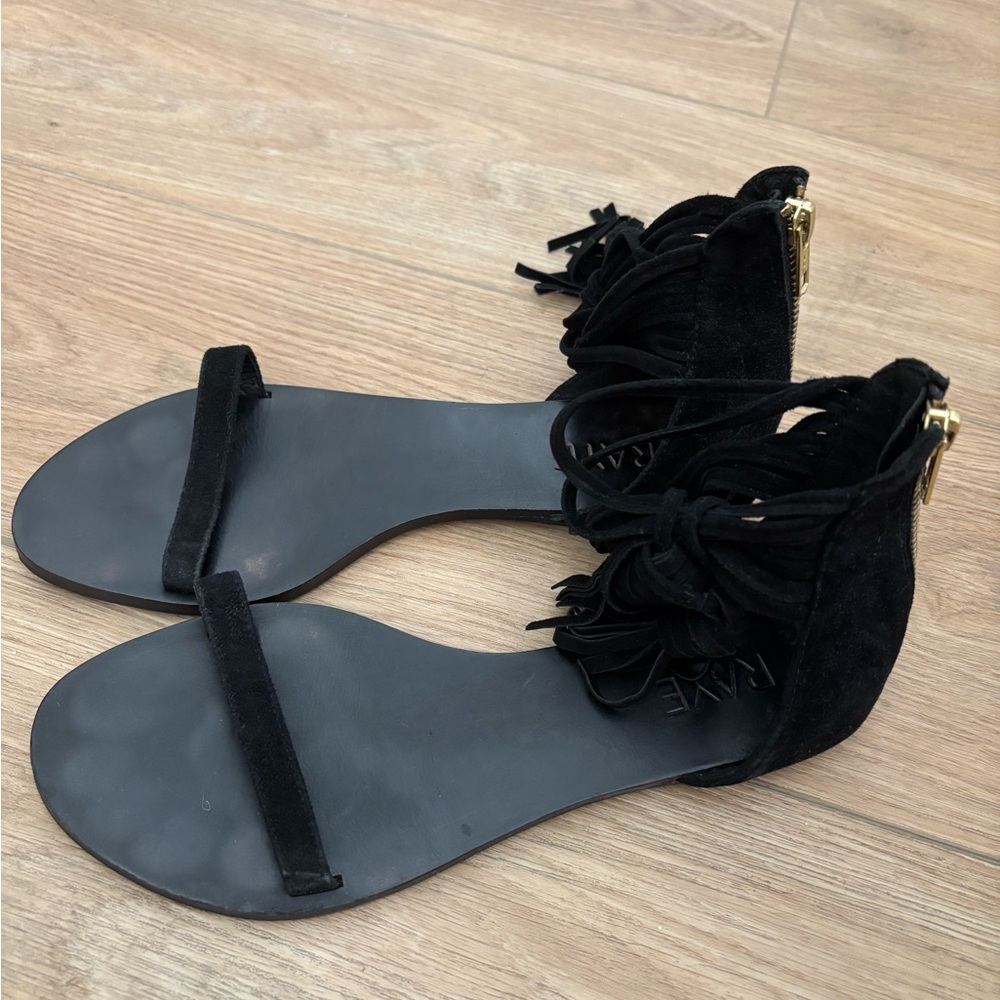 RAYE Black Suede Fringe Sandals